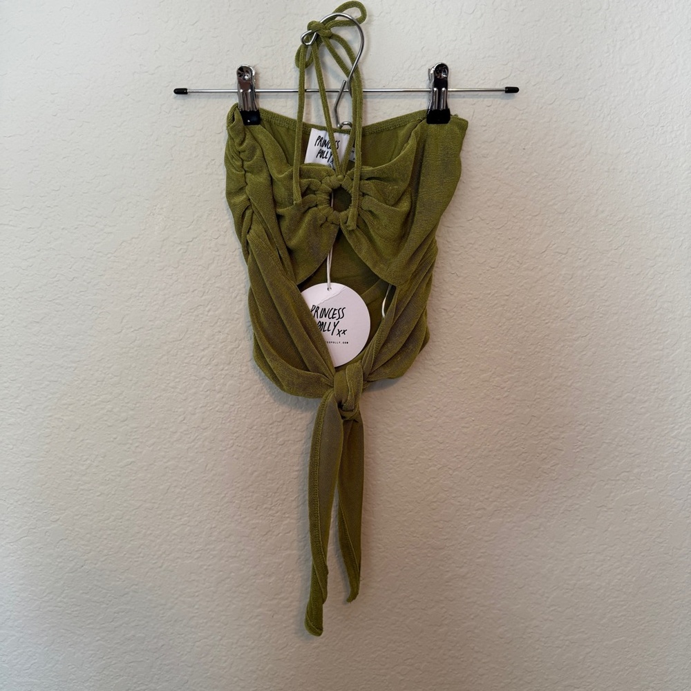 Princess Polly Olive Green Tie-Front Top NWT Size 4